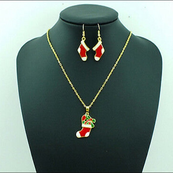 Christmas Stocking Necklace Earring Set - Picture 2 of 3